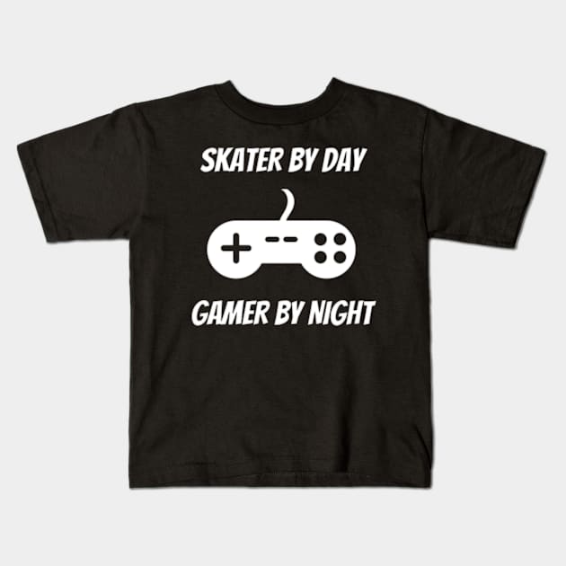 Skater By Day Gamer By Night - Skater Gift Kids T-Shirt by Petalprints